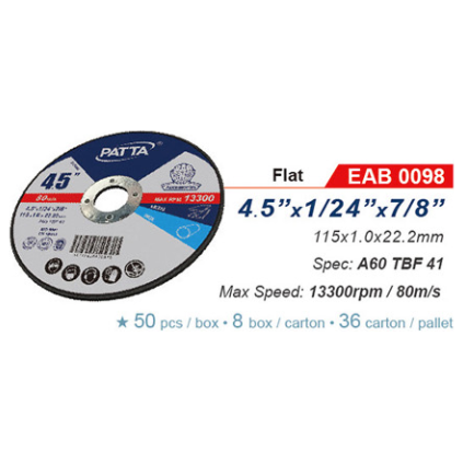 Patta EAB 0098 Flat Cut Off Wheel 4-1/2 Patta EAB 0098 Flat Cut Off Wheel 4-1/2